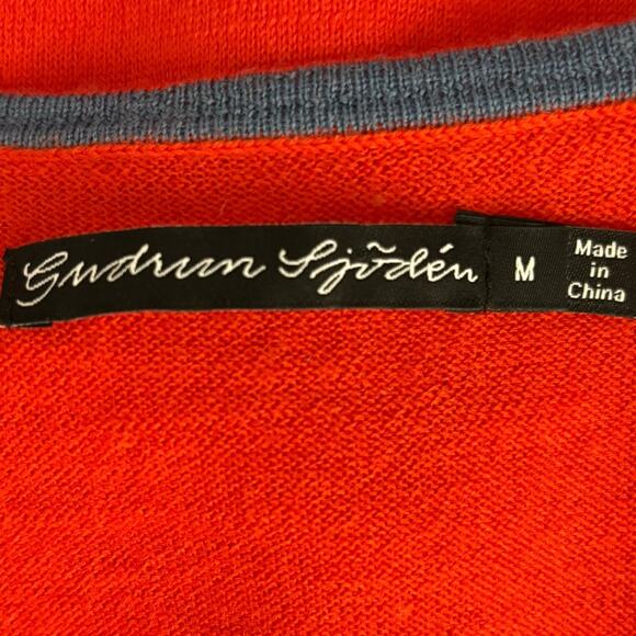 Gudrun Sjoden Organic Wool Cardigan Orange Longline Button Front Women’s Sz M - Picture 5 of 6